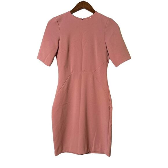 H&M Dress Women’s Size 6 Crew Neck Open Back Crepe Sheath Pink - Picture 1 of 6